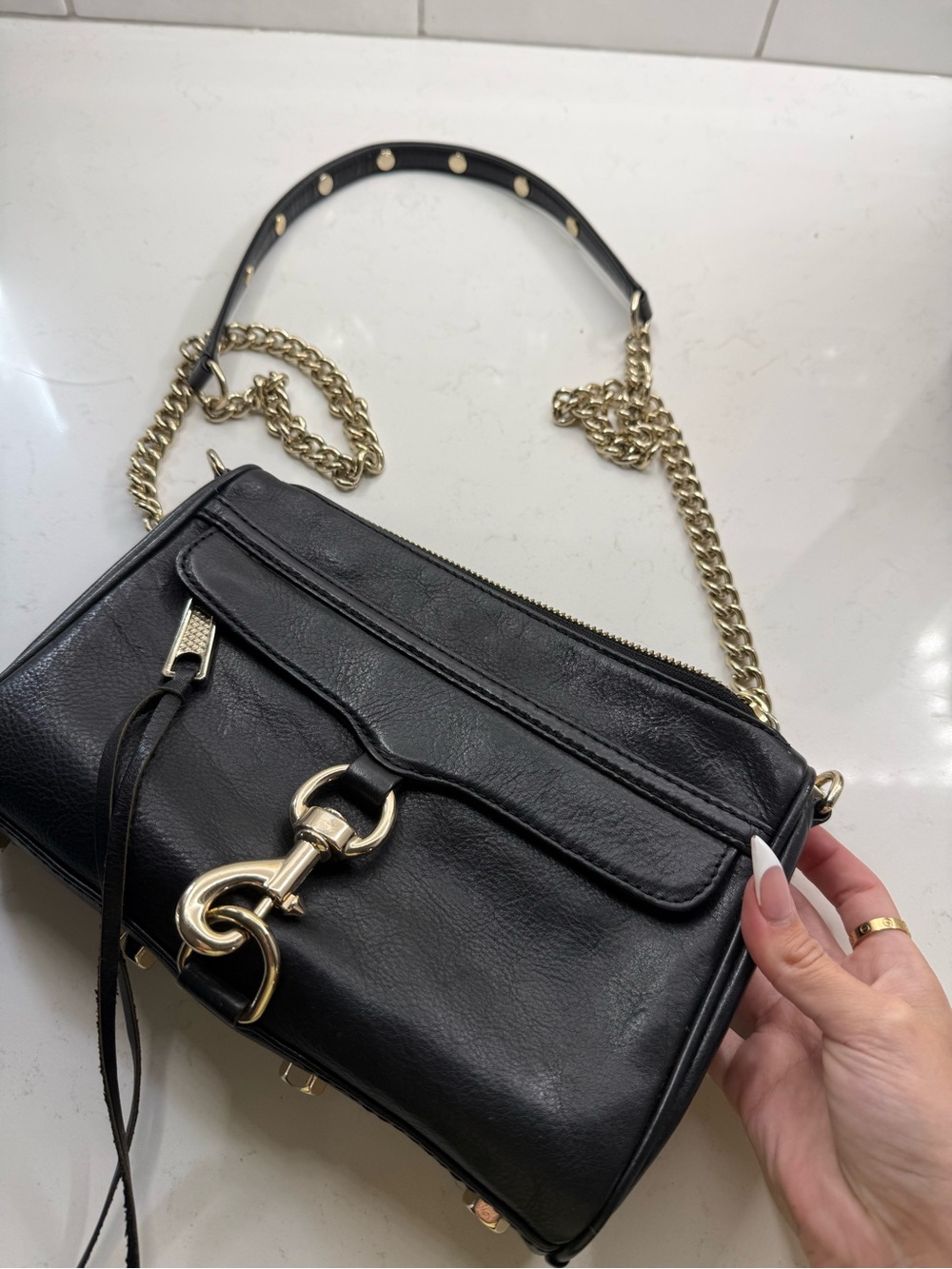 Rebecca Minkoff Black Leather Shoulder Bag with Gold Hardware